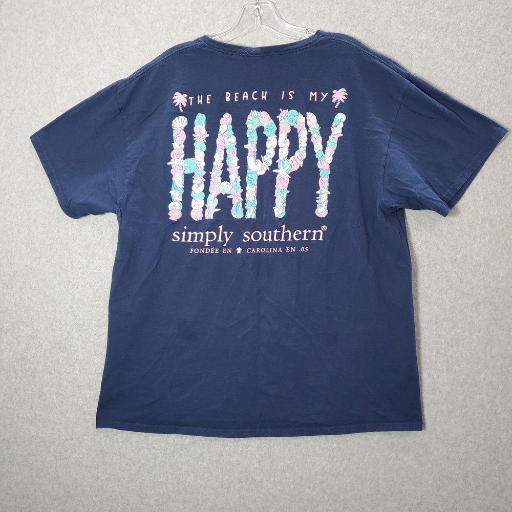 Simply Southern Men T-Shirt XL Blue Logo The Beach Is My Happy Adult Tee READ